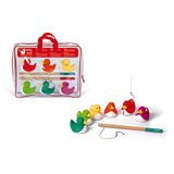 Janod Ducky Fishing Game - Multi-Colour Ducks - 6 Ducks + 2 Fishing Poles - Bath Toy and Outdoor Game - From 2 Years Old, J03246