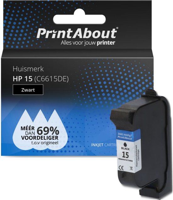 PrintAbout Huismerk HP 15 (C6615DE) Inktcartridge Zwart - Compatibel