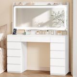 Merkloos / Sans marque Wan GmbH Kaptafel met Spiegel - Make-up tafel - Sieraden opbergen - Verstelbare LED-verlichting - 40 x 108 x 145 cm - Wit