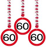 Folat 60 jaar verjaardag versiering - 6x stuks - rotorspiralen - verkeersbord thema