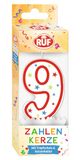 RUF cijferkaars nummer 9, rode verjaardagskaars met kleurrijke sterretjes, hoogwaardige jubileumkaars met druppelbescherming, ideaal als taartdecoratie, 1 stuk