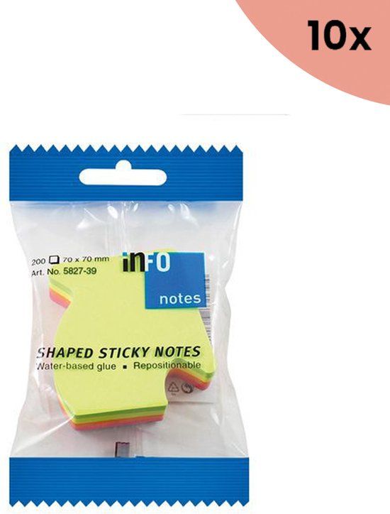 10x Info Notes info shaped sticky notes 67x68 'pijl' assorti 200 vel
