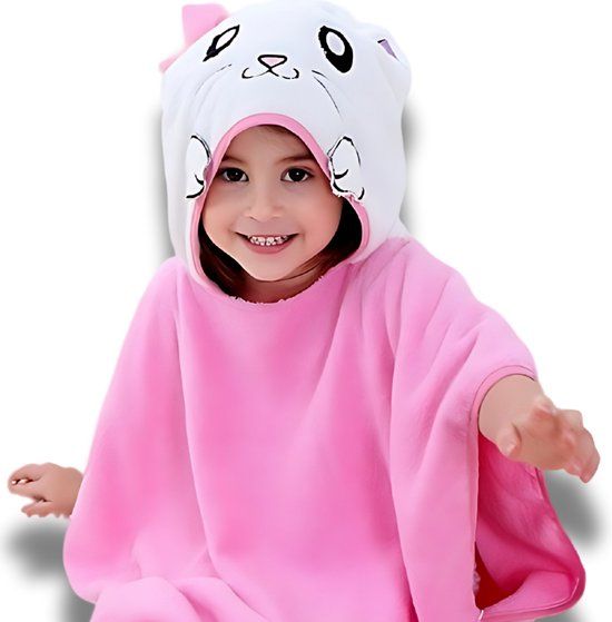 BoefieBoef 2-in-1 Hello Kitty! Dieren Badponcho & Badlaken - Eco Bio Katoen - Roze