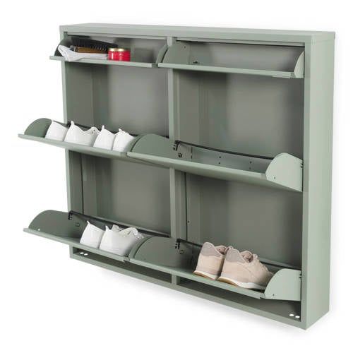 Spinder Design Billy 6 Schoenenkast - Dusty Green - Metaal - 8 paar schoenen