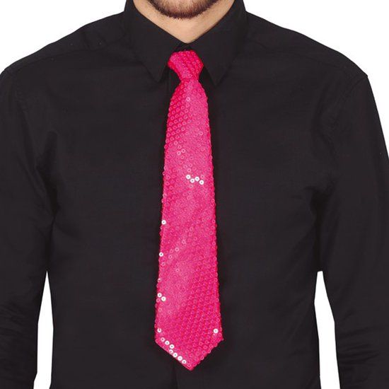 Fiestas Guirca - Stropdas glitter pailletten 37 cm - NEON Roze