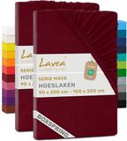 Lavea® Set van 2 Hoeslakens 90x200cm - 100x200cm – Bordeaux