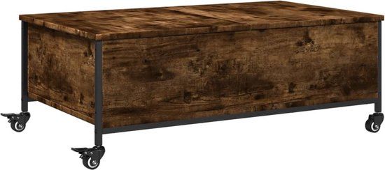 vidaXL Salontafel met wielen 91x55x34 cm bewerkt hout gerookt eiken