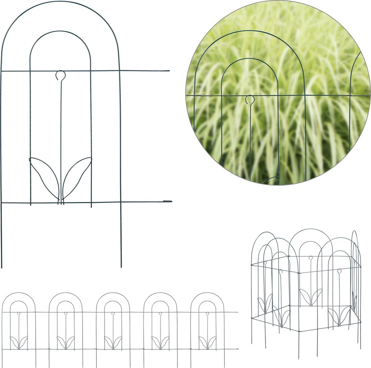 Relaxdays perkhekje - 5-delig - sierhekje - borderrand - hoog - groen - metaal - tuinhekje
