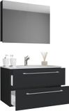VCM Badinos 3-delig Wastafelmeubel Set Zwart Hout 60 cm Hangend met Spiegelkast en 2 Lades