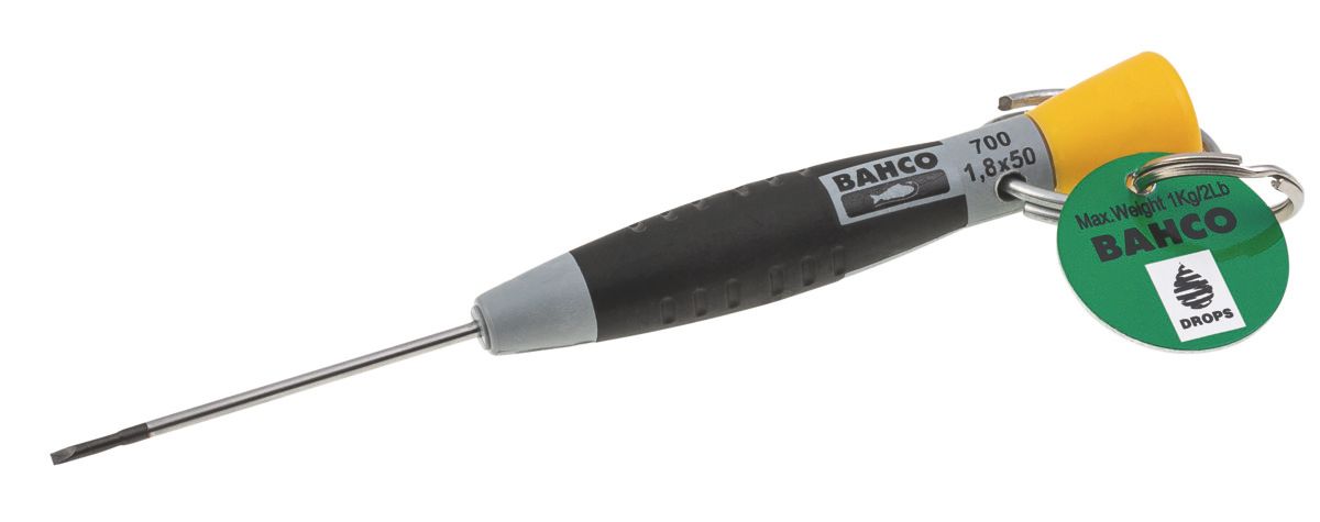 Bahco Precisie schroevendraaier | met veiligheidsring | gleuf | 0.50 mm x 3.0 mm x 100 mm- Geschikt voor het werken op hoogte - TAH700-3-100