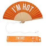 Fisura Originele waaier met het opschrift "I'm Hot", moderne en kleurrijke houten waaiers, oranje glitter-handventilator, inclusief ophanglus, grappig cadeau-idee, 42,5 x 23 cm