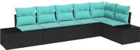 vidaXL Tuinbank Set Zwart en Turquoise Poly Rattan
