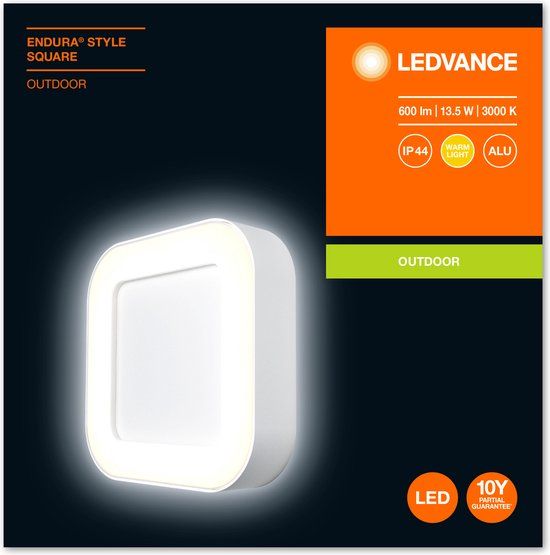 LEDVANCE ENDURA STYLE SQUARE Wand- en plafondarmatuur LED 13W Warm wit Aluminium IP44
