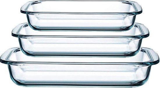 hgmd Ovenschalen Set - 3 Delig - 1L - 1,6L - 2,2L - Rechthoekig - Glas - Vaatwasserbestendig