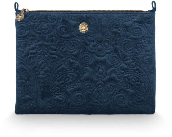 Pip Studio Charly Quiltey Days Make-up Tas Blauw Fluweel / Polyester 30x1x22cm