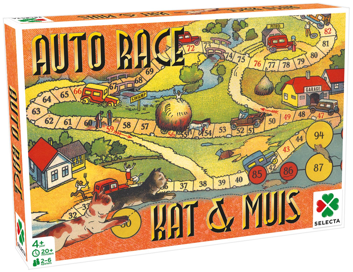 Selecta Spellen van toen: Auto Race / Kat & Muis - Bordspel - 4+ jaar