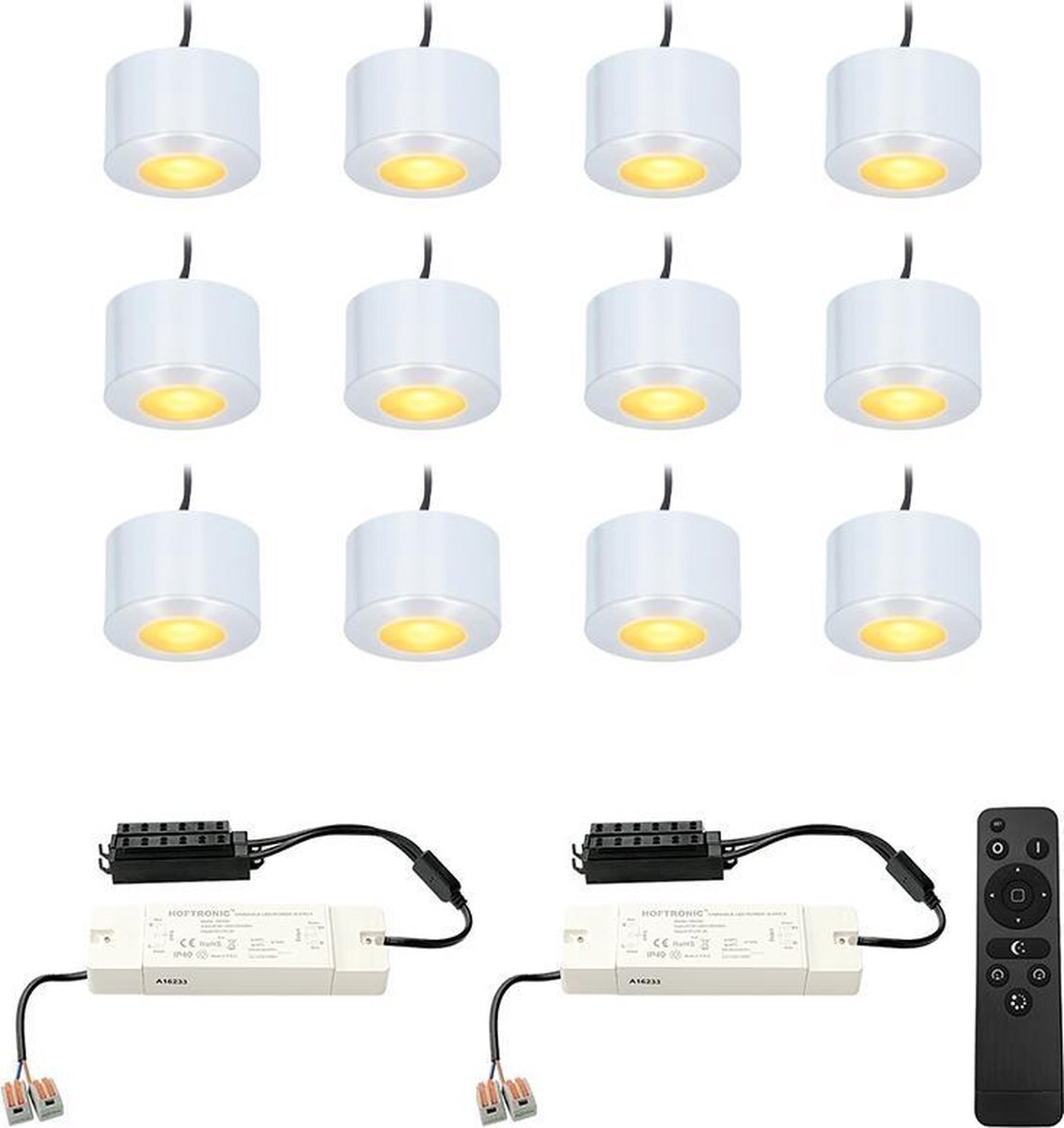 HOFTRONIC Set 12 stuks LED veranda/terrasoverkapping inbouw/opbouwspots Navarra 3 Watt dimbaar IP44 (spatwaterdicht)