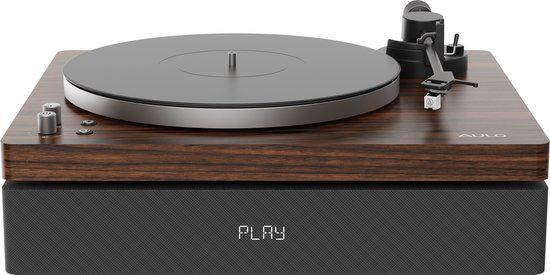 Aulo - Vinyl platenspeler met ingebouwde luidsprekers en subwoofer - Bluetooth - Donker Hout