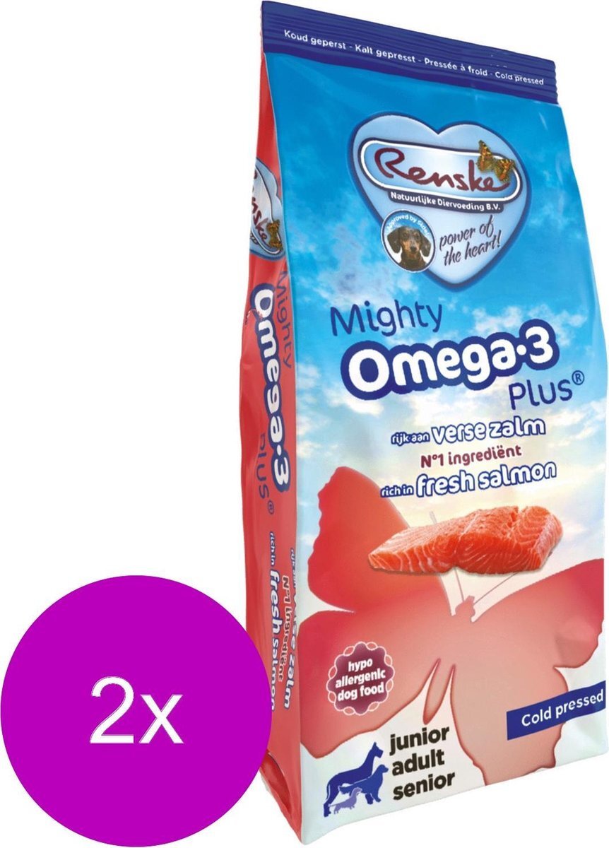 RENSKE Mighty Omega Plus Adult Geperst Zalm - Hondenvoer - 2 x 15 kg