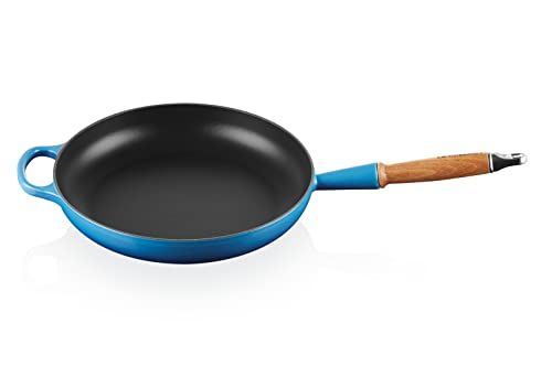 Le Creuset Signature gietijzeren koekenpan met houten handvat 28cm Azure - 0024147328513