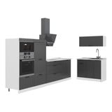 Vicco Keuken Fame-Line, Gris foncé/Blanc, 380 cm, WB Marbre