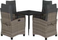vidaXL 5-delige tuinset met kussens, polyrattan, grijs