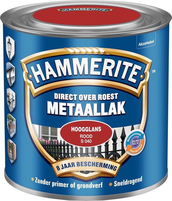 Hammerite Hoogglans Rood S040 - 250ML - Metaallak - Rood