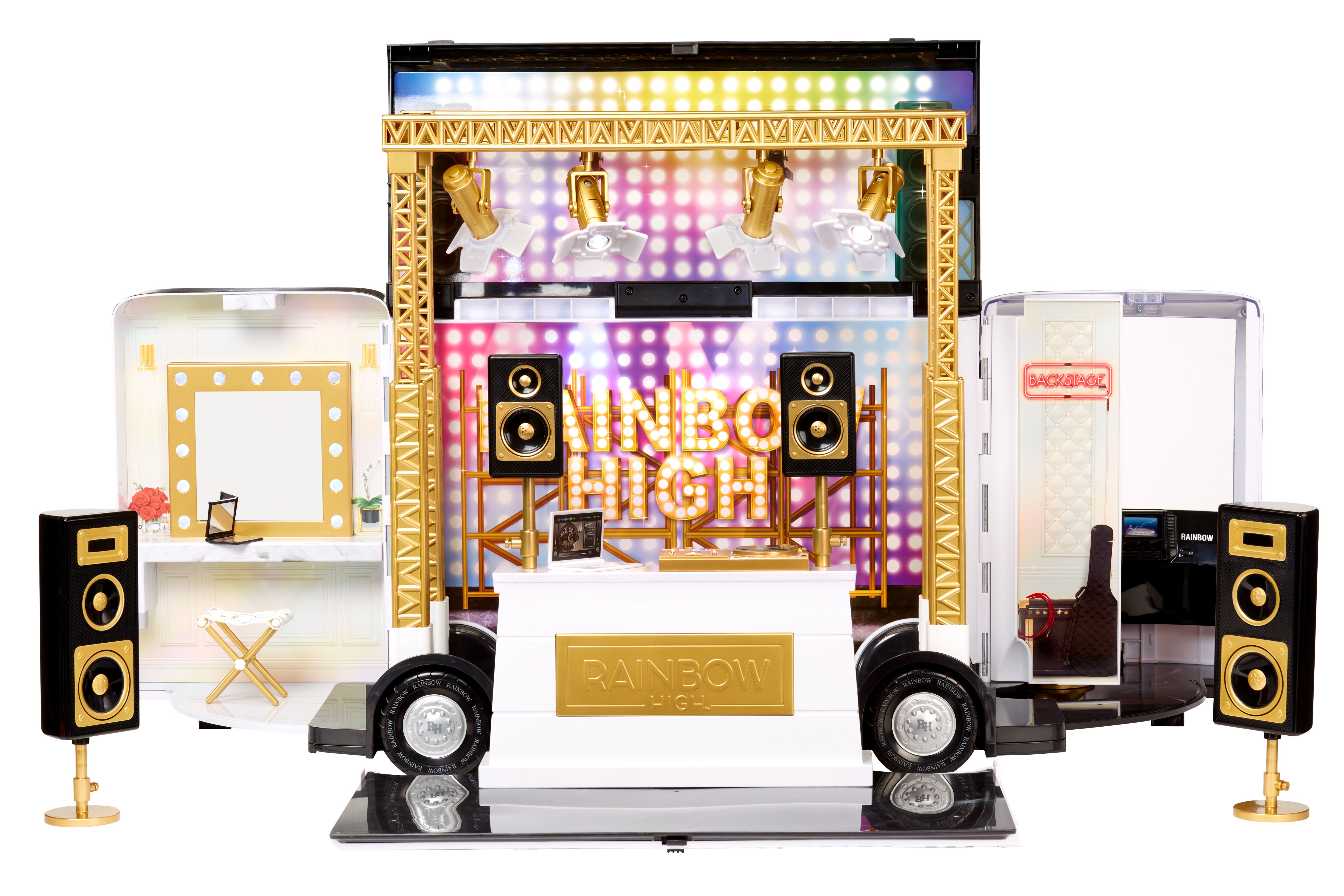 MGA Entertainment Rainbow Vision Wereldtourneebus en podium - Poppenspeelset