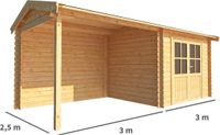 Merkloos Blokhut met overkapping Fenna 600 cm bij 250 cm diep Zadeldak bruin
