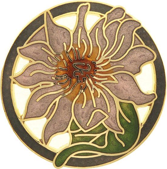 Behave® Dames broche rond bloem bruin - emaille sjaalspeld - 4 cm