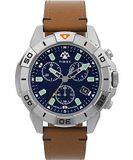 Timex Marlin Chronograaf 42 mm herenhorloge - Lichtbruin lederen tweedelige band, veganistisch, met snelsluiting, IP-stalen kast met blauwe wijzerplaat, TW2W16300