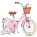 Rose Vélo rétro-vintage 16 pouces pour enfants avec panier et stabilisateurs