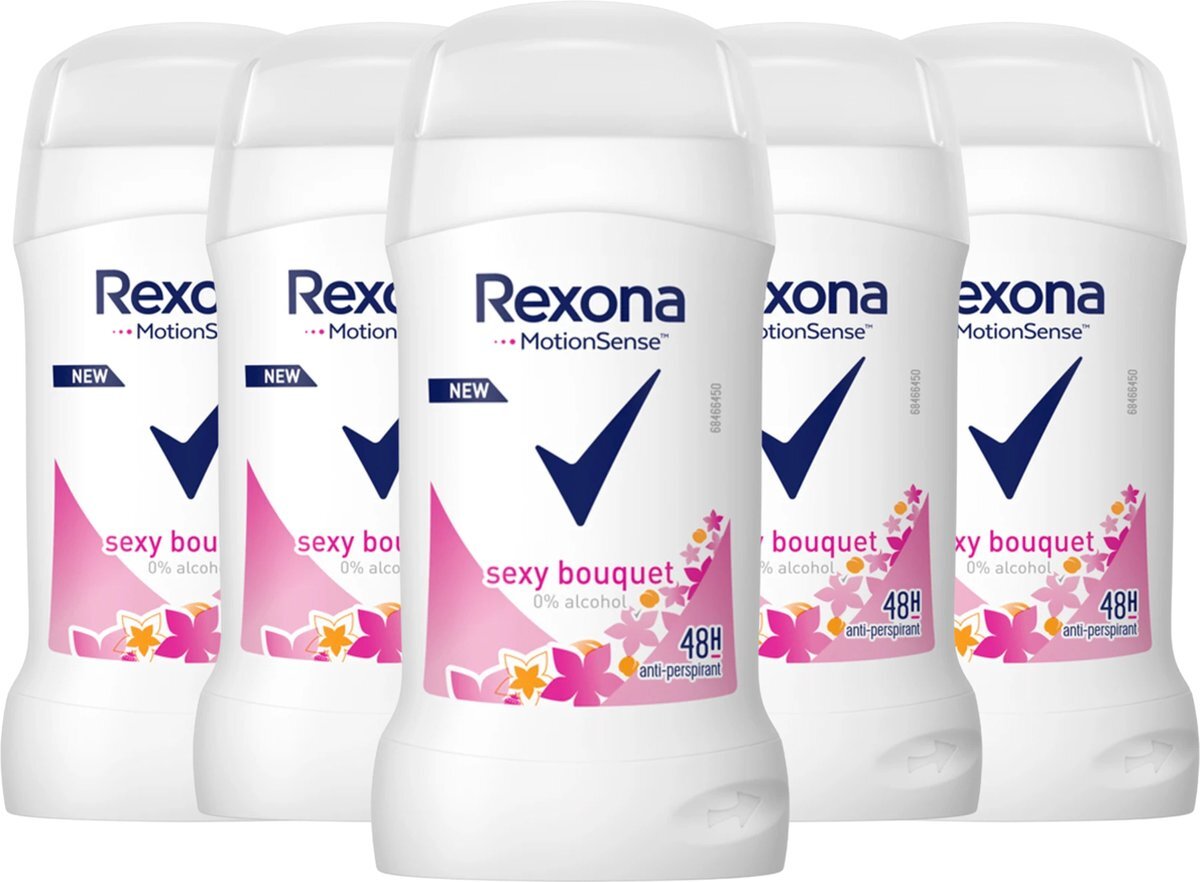 Rexona Motion Sense Sexy Bouquet Deodorant Vrouw - 5 Stuks - Solid Cream Deodorant Stick - Aardbei & Abrikozengeur