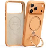 TORRAS Ostand Q Pro Silicone - Hoesje Geschikt voor Apple iPhone 17 Pro - Compatibel met MagSafe - 360° Draaibare Magnetische Standaard - Back Cover Kickstand Ring - Oranje