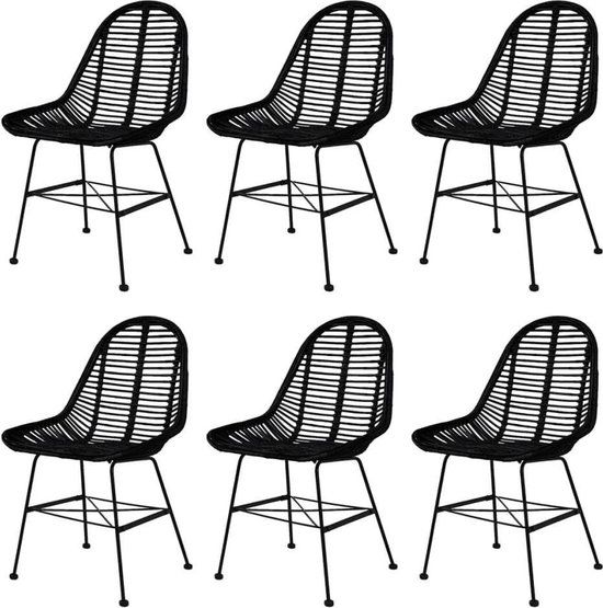 vidaXL Eetkamerstoelen 6 stuks natuurlijk rattan zwart