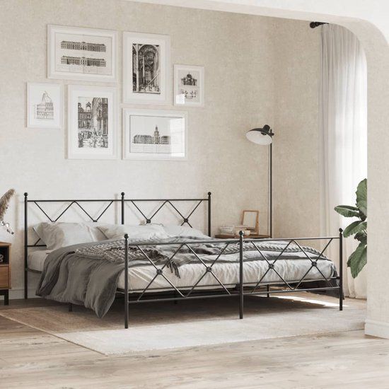 vidaXL Bedframe met hoofd- en voeteneinde metaal zwart 183x213 cm