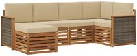 vidaXL - Hoek loungeset - 6 zitplekken - Naturel en beige - Massief acaciahout