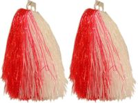 Merkloos Cheerball/pompom - 2x - rood/wit - met ringgreep - 33 cm - pompons - Cheerleader verkleed accessoires