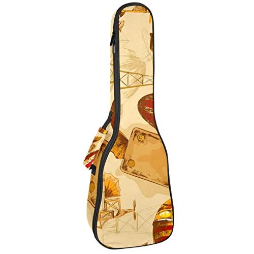 Mersov Concert Ukelele Rugzak, Heavy Duty Ukulele Case Bag met Opslag, Sopraan Concert Tenor Ukelele 10 MM Gewatteerde Tas Hete Air Ballon Vliegtuig Retro Ontwikkeling