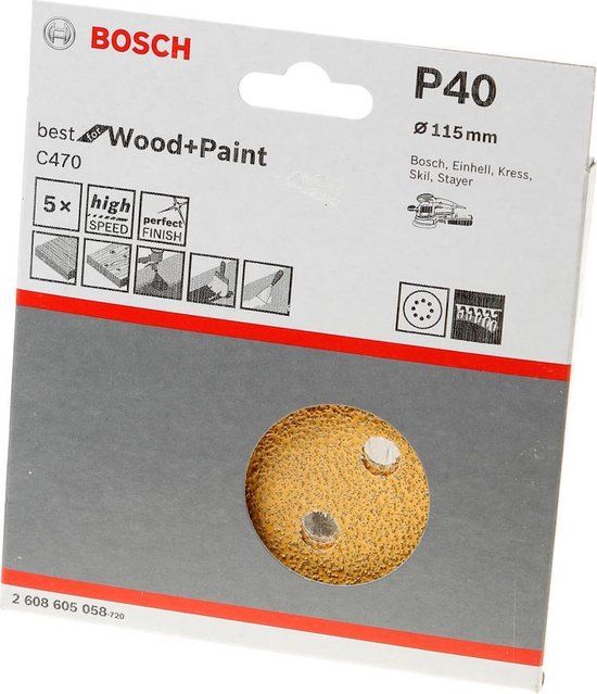 Bosch EXPERT C470 Excenterschuurpapier - Korrel 40 - Ø 115 mm - 5 stuks