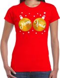 Bellatio Decorations Shoppartners Bv Fout kerst t-shirt rood met gouden merry Xmas ballen borsten voor dames - kerstkleding / christmas outfit XXL