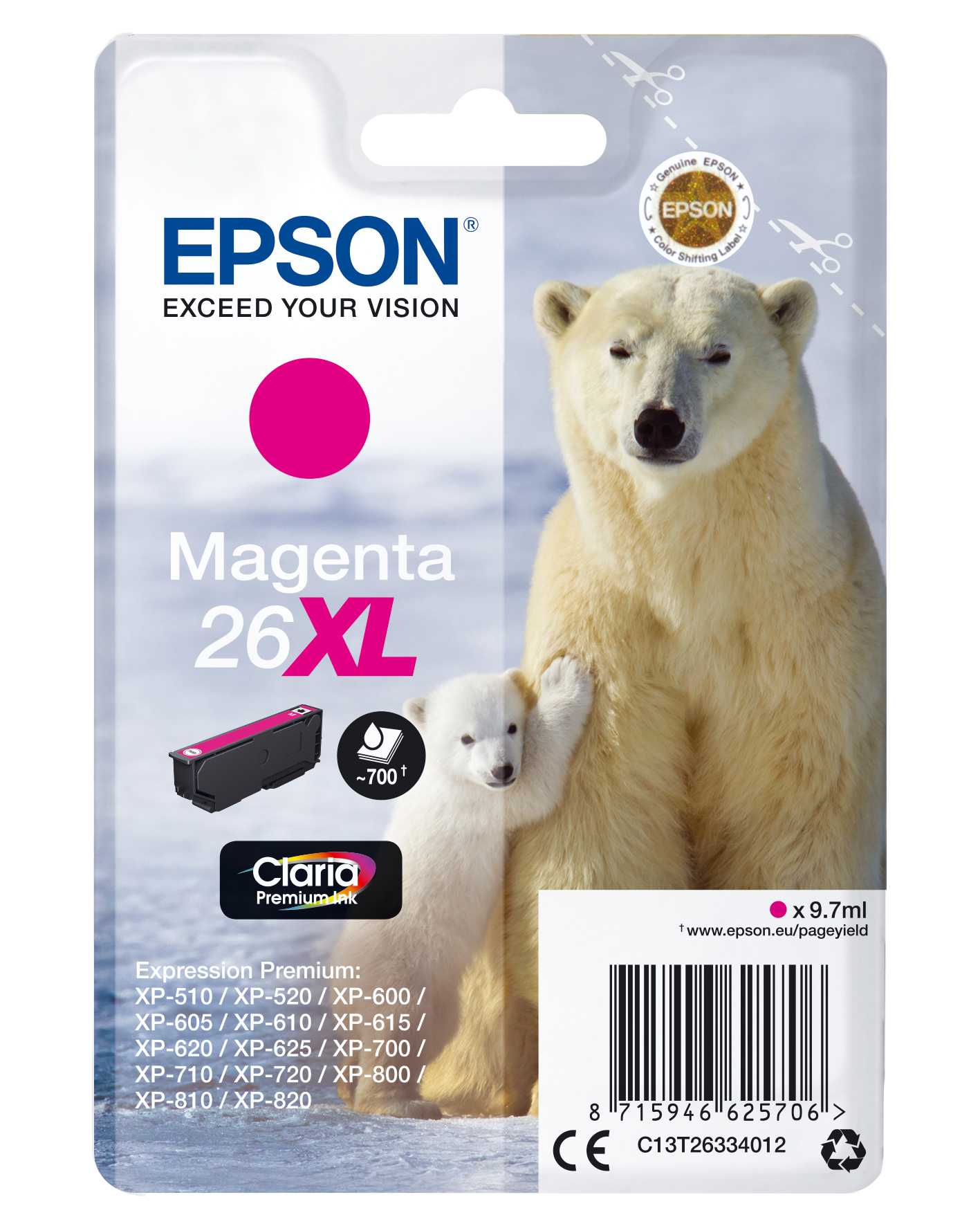 Epson Singlepack Magenta 26XL Claria Premium Ink