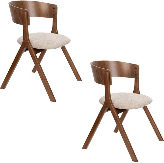 Dutchbone Bresso Eetkamerstoelen Walnoot/ Beige - Set van 2