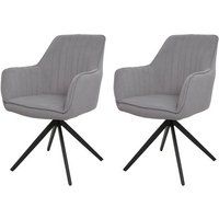 HWC-L79 Set van 2 eetkamerstoelen, keukenstoel met armleuningen, draaibare auto positie, stof/textiel, lichtgrijs