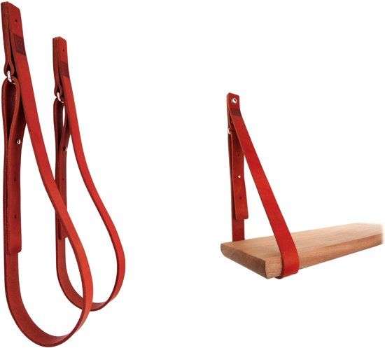 NOOBLU Leren plankdragers SHELV - Verstelbaar - Rood leer - Complete set van 2 - 7433657970977