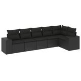 vidaXL 6-delige Loungeset met Kussens, Poly Rattan, Zwart