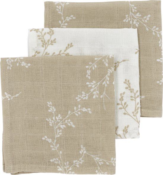 Meyco Baby Branches Monddoekjes - 3-pack - Hydrofiel - Sand - 30x30cm