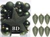 Decoris Shoppartners Bv Kerstversiering kunststof kerstballen en hangers donkergroen 5-6-8 cm pakket van 39x stuks - Met ster vorm piek van 19 cm