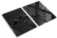Tulup Planche à découper en verre - Dés Cubes 3D Noir Planche de service en verre - SET de 2 PIÈCES 40 x 52 cm