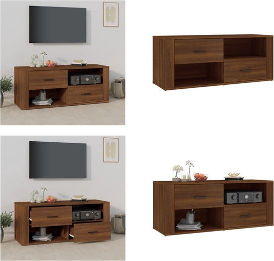 vidaXL Tv-meubel 100x35x40 cm bewerkt hout bruin eikenkleur
